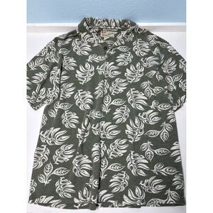 Crazy Shirts Large Hawaiian Polo Mens Green Leaf Print Cotton Hawaii